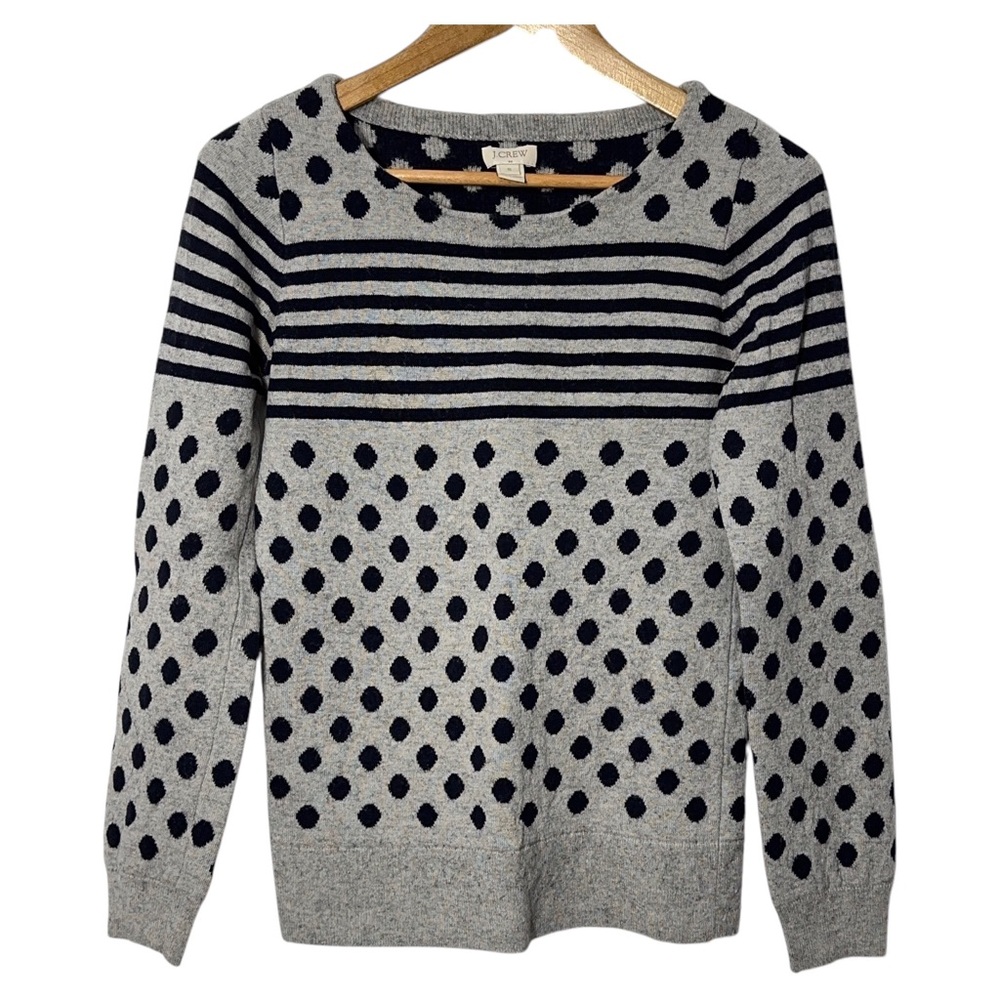 J Crew Merino Wool Blend Polka Dot & Stripe Sweater Womens S